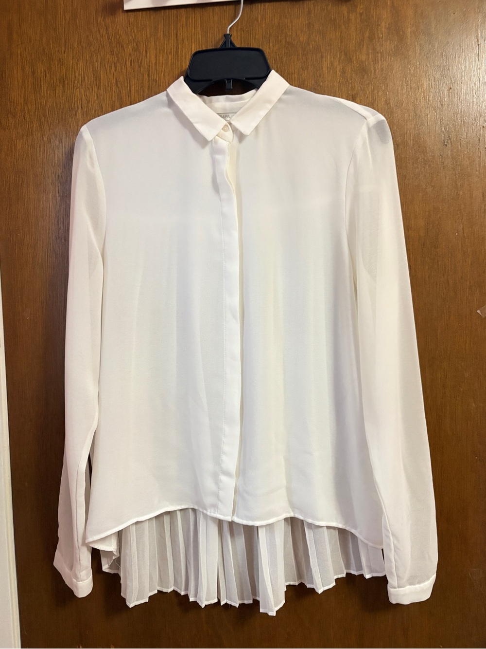Zara Cream Collared Long-Sleeve Blouse with Pleated Hem